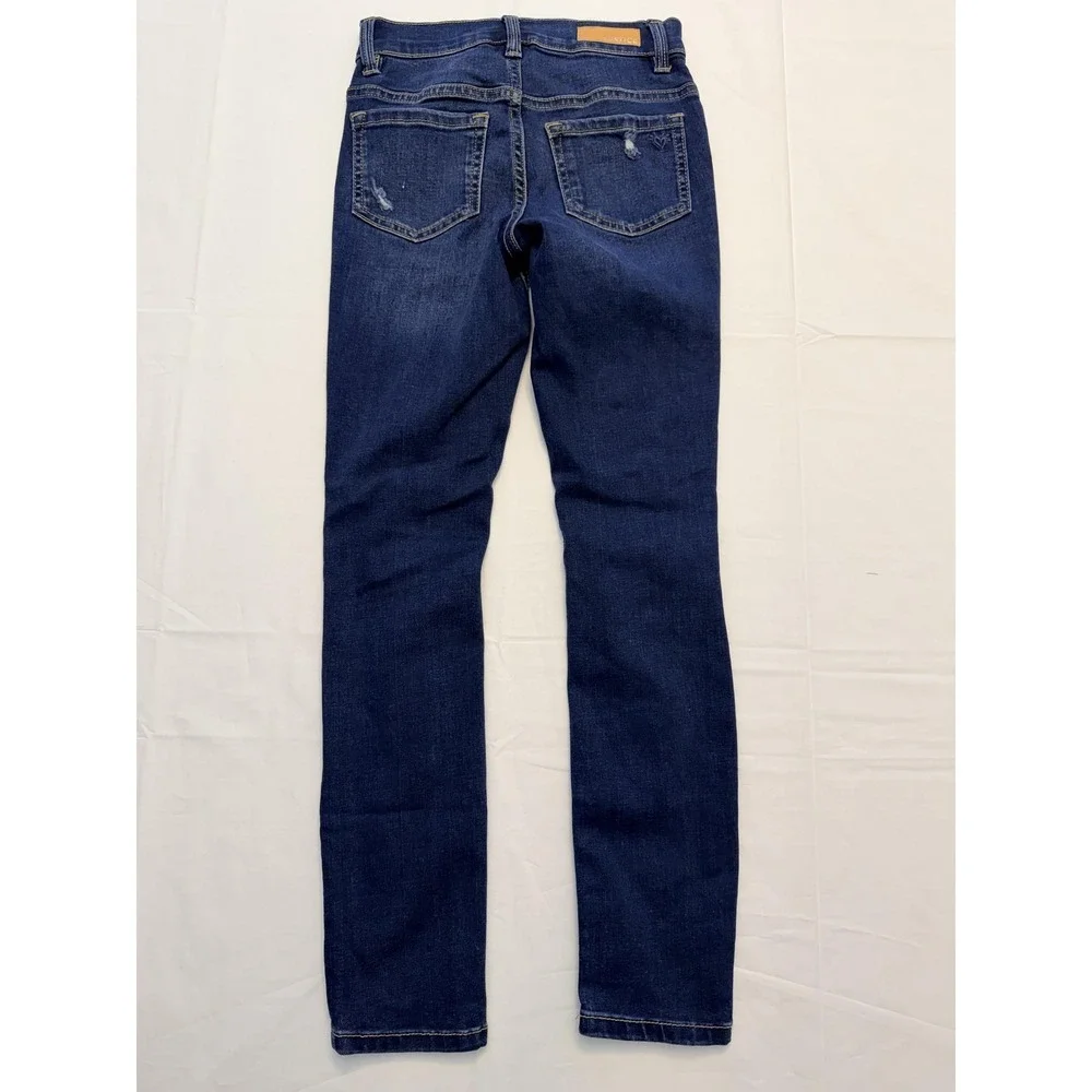 Justice Jeans‎ Girls 10 Slim Blue Skinny Dark Wash Distressed Button Fly Denim